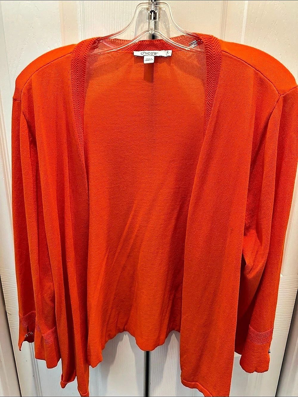 Chico’s Open-Front Chevron Knit Cardigan Orange Size 2